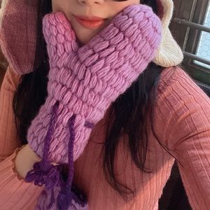 HAND-KNITTED Woollen Gloves Fleece Lined Mitten